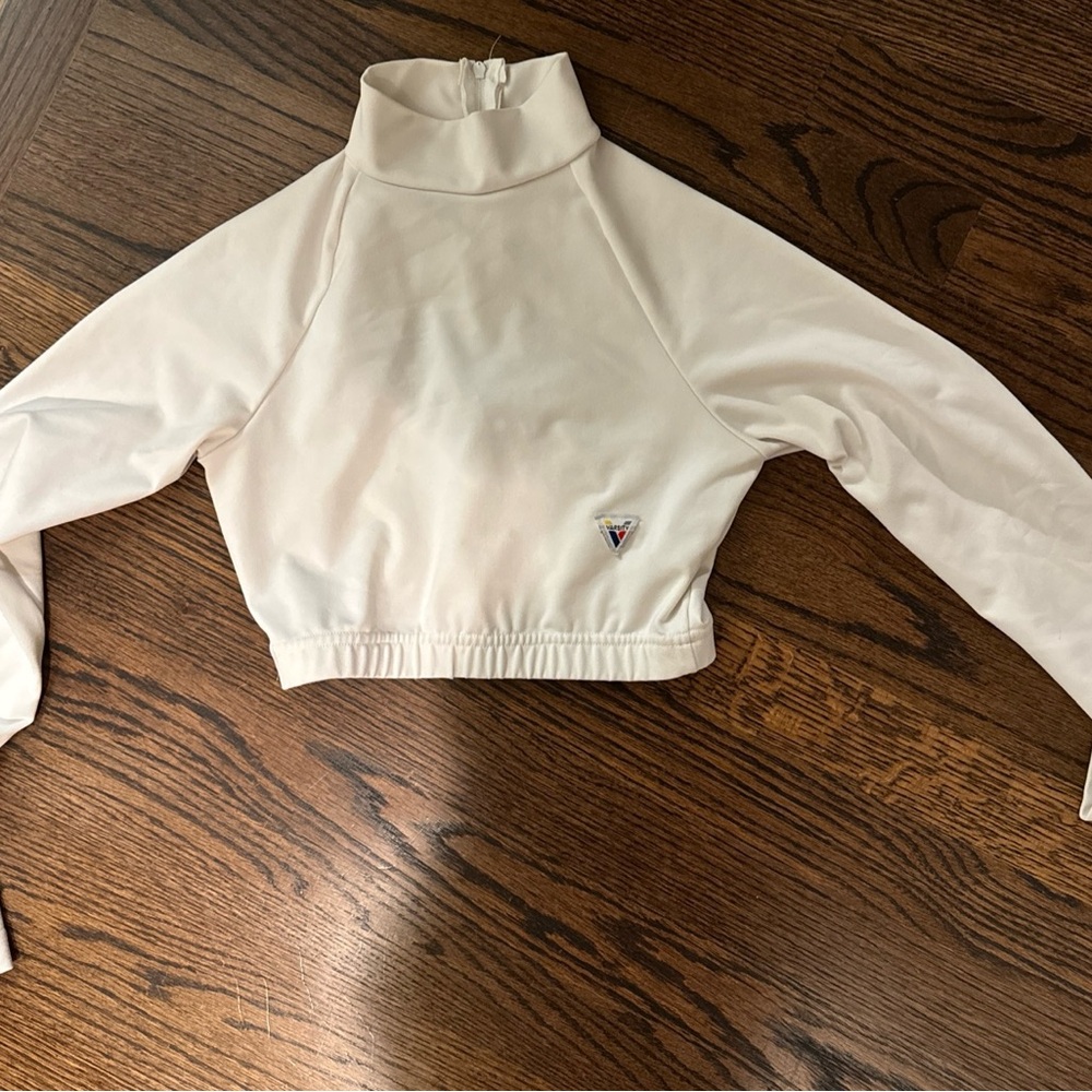 Vintage Spirit Varsity Long Sleeve Cheerleading Crop Top.  White. Size S